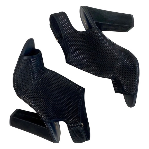 ALDO Black Perforated Suede Slingback Shooties, Peep Toe Block Heel Size 10 - Picture 6 of 12